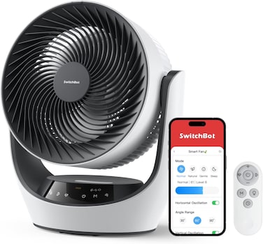 SwitchBot Smart Air Circulator Fan, Portable Battery Circulation Fan for Indoor/Outdoor Use, 24db Ultra Quiet, 9 Speeds Strong Airflow, 9H Timer, Compatible with Alexa When Paired Hub
