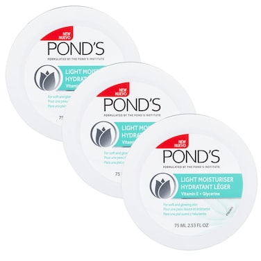 Pond'sLight Moisturizer Cream, For Soft and Glowing Skin, Vitamin E, 3-Pack of 2.53 Fl Oz Each
