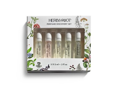 Herb &amp; Root 5 piece Perfume Gift Set for Women, Perfume Spray Trial Set, Musky Wood Cologne Set for Men, Eau de Parfum, Holiday Set