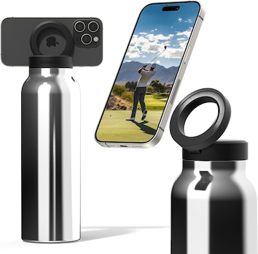 Ringo Insulated Water Bottle For iPhone With Magnetic Phone Mount, Stainless Steel Water Bottle With Tripod Phone Holder, Hot 12H, Cold 24H, 360&deg; Rotate, Stainless Steel 32Oz