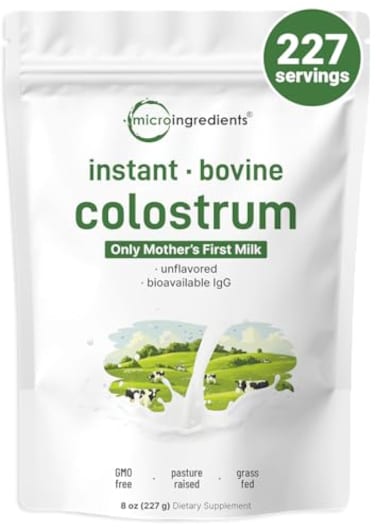 Micro Ingredients Instant Bovine Colostrum Powder, 8Oz (227 Servings),Premium Mother's First Milk,Natural Igg &amp; Iga,Grass-Fed Source,Immune Support &amp; Gut Health Superfood,Unflavored, Non-G