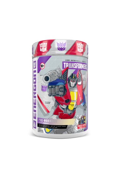 Transformers Energon Pre Workout Powder for Energy, Focus &amp; Pumps, Performance &amp; Endurance Support - Grape Lemonade (Starscream)