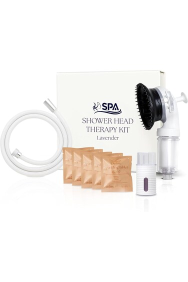K-HEADSPA Korean Shower Head Therapy Kit &ndash; Water Filtration for Hair Loss, Massage Function, Vitamin-Infused Gel with Lavender Scent and Detox Sparkling Tablet for Hair and Skin Wellness
