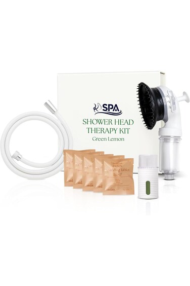 K-HEADSPA Korean Shower Head Therapy Kit &ndash; Water Filtration for Hair Loss, Massage Function, Vitamin-Infused Gel with Green Lemon Scent and Detox Sparkling Tablet for Hair and Skin Wellness