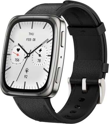 Amazfit Active 2 Square Smart Watch, 10 Day Battery, 160+ Sport Modes, 5 ATM Water ResistantSapphire Glass, Black Leather- International Version