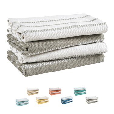 Cloud Scape Linen Extra Large 100% Cotton Cloud Scape Linen Extra Large Herringbone Kitchen Towels - Pack of 4, 18x 28 inches, Grey