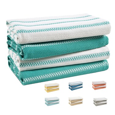 Cloud Scape Linen Extra Large 100% Cotton Cloud Scape Linen Extra Large Herringbone Kitchen Towels - Pack of 4, 18x 28 inches, Peacock Blue