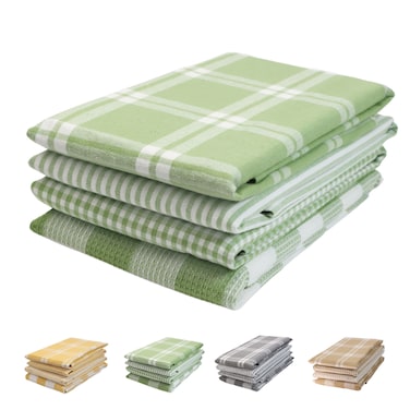 Multiweave 100% Cotton Kitchen Towels Set- Pack of 4, 46x71 cm - Highly Absorbent and Quick Dry, Sage Green