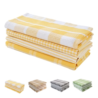 Multiweave 100% Cotton Kitchen Towels Set- Pack of 4, 46x71 cm - Highly Absorbent and Quick Dry, Yellow