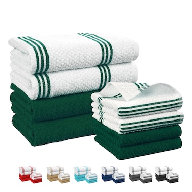 Terry Kitchen Towel and Dish Cloth Set-Pack of 8,Super Absorbent, Quick Drying Hand Towels, Olive Green