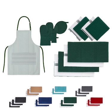 Cloud Scape Linen 12-Piece Kitchen Towel Set, Includes Absorbent Dishcloths &amp; Kitchen Towels, Non-Slip Silicone Grip Kitchen Accessories, Olive