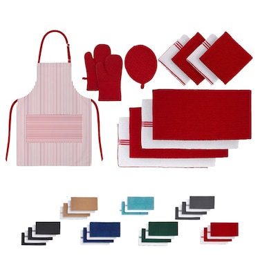 Cloud Scape Linen 12-Piece Kitchen Towel Set, Includes Absorbent Dishcloths &amp; Kitchen Towels, Non-Slip Silicone Grip Kitchen Accessories, Red