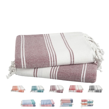 طقم منشفة الشاطئ التركية من كلاود سكيب لينين (عبوة من 2)، 99x180 سم، مناشف حمام فائقة الامتصاص، طوب محروق