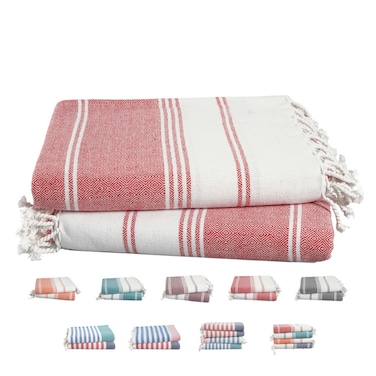 طقم منشفة الشاطئ التركية من كلاود سكيب لينين (عبوة من 2)، 99x180 سم، مناشف حمام فائقة الامتصاص، وردة هيبسكوس