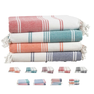 طقم منشفة الشاطئ التركية من كلاود سكيب لينين (عبوة من 4)، 99x180 سم، مناشف حمام فائقة الامتصاص، متعدد الألوان