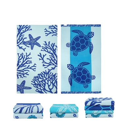 Cloud Scape Linen Beach Towels pack of 2- Extra Large 100% Cotton, 99x180 cm,Turtle &amp; Coral