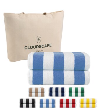 Cloud Scape Linen 2 Pcs Cabana Stripe Beach Towel Set, 76x152 cm, Light Blue