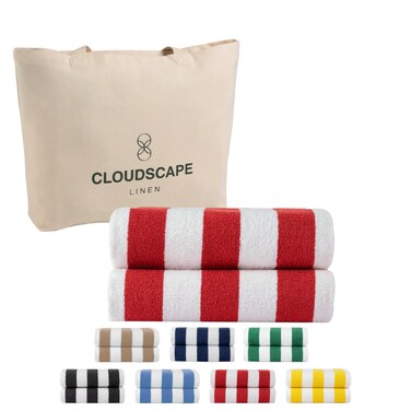 طقم مناشف شاطئ كابانا بخطوط عدد 2 من كلود سكيب لينن، 76×152 سم، أحمر