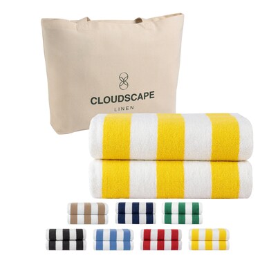 Cloud Scape Linen 2 Pcs Cabana Stripe Beach Towel Set, 76x152 cm, Yellow