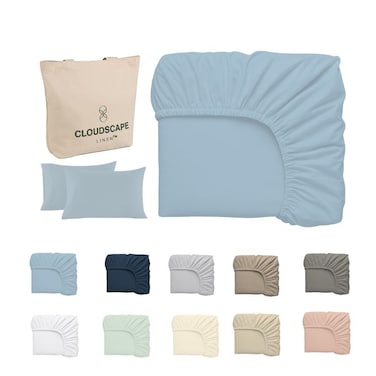 Cloud Scape Linen 600 Thread Count Egyptian Cotton Sheet Set( King, Frenchblue)