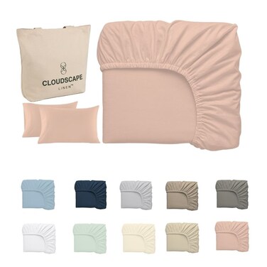 Cloud Scape Linen 600 Thread Count Egyptian Cotton Sheet Set( King, Sepia Rose)