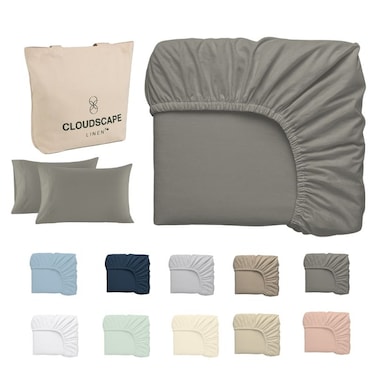 Cloud Scape Linen 600 Thread Count Egyptian Cotton 3 Pcs Sheet Set( Queen, Charcoal)