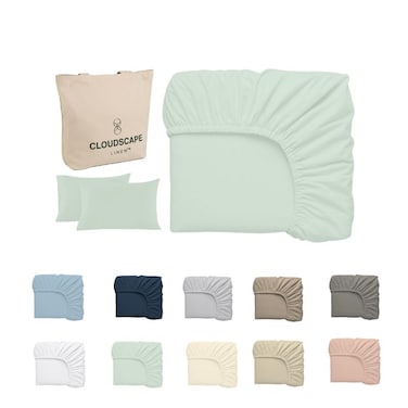 Cloud Scape Linen 600 Thread Count Egyptian Cotton Sheet Set( Queen, Mineral)