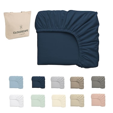 Cloud Scape Linen 600 Thread Count Egyptian Cotton Fitted Sheet Set( Super King, Dark Denim)