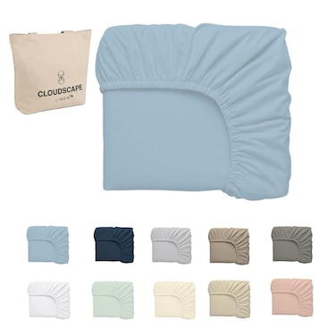 Cloud Scape Linen 600 Thread Count Egyptian Cotton Fitted Sheet Set( Super King, French Blue)