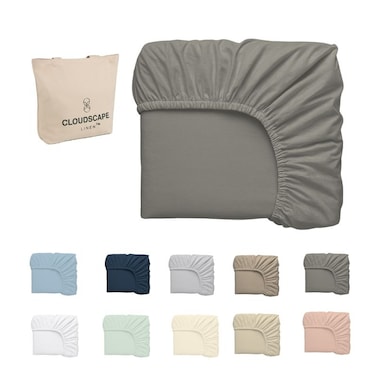 Cloud Scape Linen 600 Thread Count Egyptian Cotton Fitted Sheet Set( Queen, Charcoal)