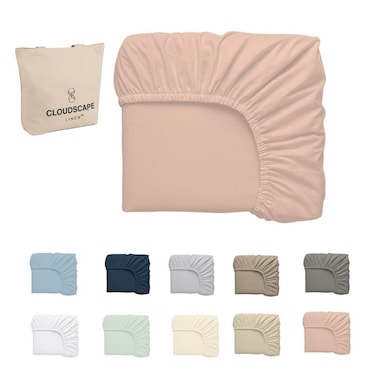 Cloud Scape Linen 600 Thread Count Egyptian Cotton Fitted Sheet Set( Queen, Sepia Rose)