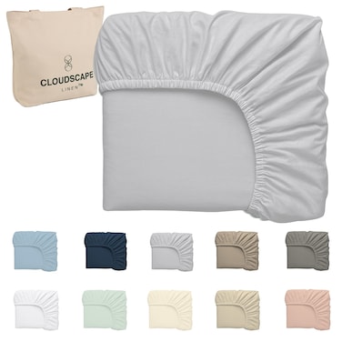 Cloud Scape Linen 600 Thread Count Egyptian Cotton Fitted Sheet Set( Queen, Silver)