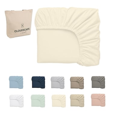 Cloud Scape Linen 600 Thread Count Egyptian Cotton Fitted Sheet Set( Single, Ivory)