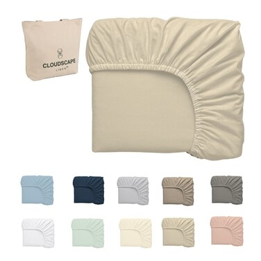 Cloud Scape Linen 600 Thread Count Egyptian Cotton Fitted Sheet Set( Single, Linen)