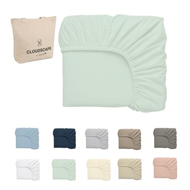 Cloud Scape Linen 600 Thread Count Egyptian Cotton Fitted Sheet Set( Single, Mineral)