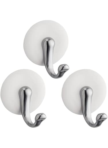 INTERDESIGN IDesign Affixx York Small Hook 3-Pieces Set, 1 x 5.5 5.5-Inch size, White/Chrome