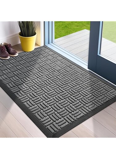 EETU Front Door Mat, Heavy Duty Durable Low Profile Welcome Mat for Outdoor Indoor, Dirt Trapper Waterproof Super Absorbent Door Mat for Entryway Outside Patio Porch (Grey-1, 60 * 90cm)