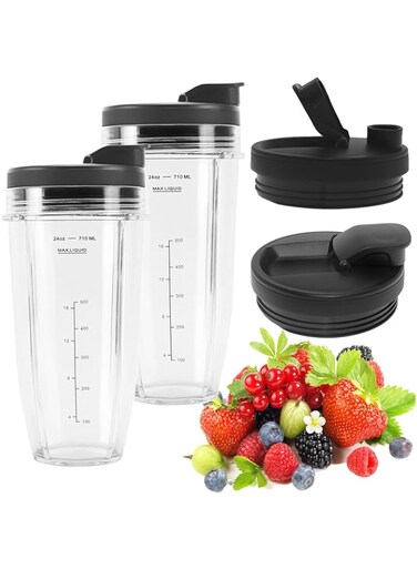Replacement 24oz Ninja Blender Cups for Ninja BN401 BN751 BN801 BN800 SS401 SS101 BL450 BL456 BL480 BL482 BL642 BL682, 24oz Ninja Blender Cups with Sip &amp; Seal Lid Ninja Blender Replacement Parts