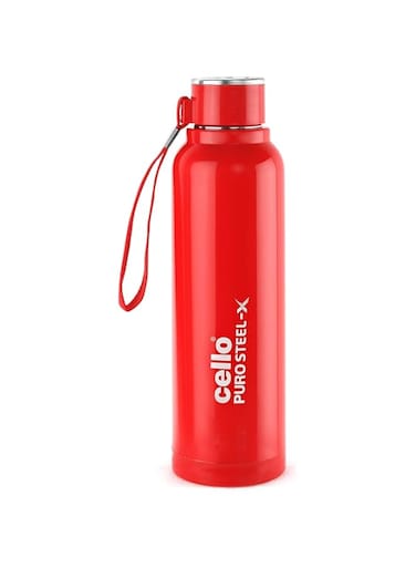 Cello Puro Steel-X Benz 900   Leak Proof  Wide Mouth &amp; Easy to Open   Insulated Inner Steel Outer Plastic Water Bottle   730   Red