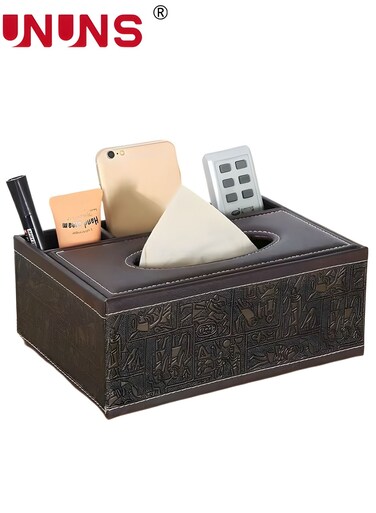 Multifunctional Tissue Box Cover Holder,PU Leather Nightstand Organizer For Bathroom Vanity Countertops Decor,Napkin Dryer Dispenser,3-Compartments,Tissue Desk Organizer For Home Office Car