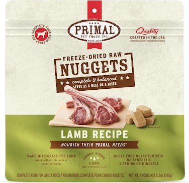 Primal Pet Foods Freeze Dried Dog Nuggets, Lamb, Complete &amp; Balanced Meal, Also Use as Topper or Treat, Premium, Healthy, Grain Free, High Protein Raw Dog , 5.5 Oz