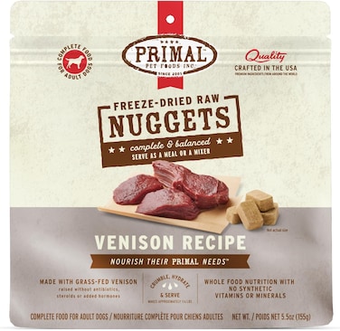 Primal Pet Foods Freeze Dried Dog Nuggets, Venison, Complete &amp; Balanced Meal, Also Use As Topper Or Treat, Premium, Healthy, Grain Free, High Protein Raw Dog , 5.5 Oz