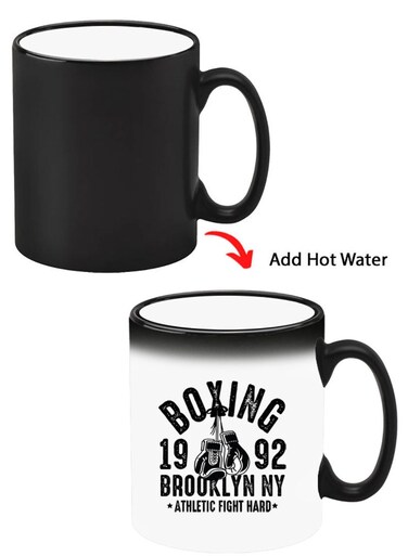 Color Changing Heat Sensitive Ceramic Mug, Image Revealed When HOT Liquid is Added! Boxing Brooklyn black