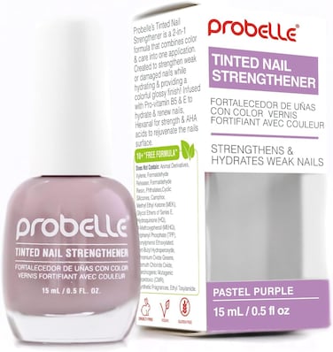 Probelle Tinted Nail Strengthener, Pastel Purple, 15ml, Strengthens And Hydrates Weak Nails, Infused With Pro-Vitamin B5 &amp; E, Glossy Tinted Finish