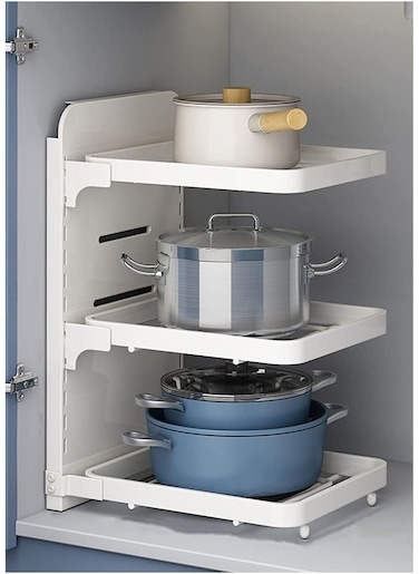 Pot and Pan Organizer Rack for under Cabinet Adjustable Heavy Duty Metal 3 Tier