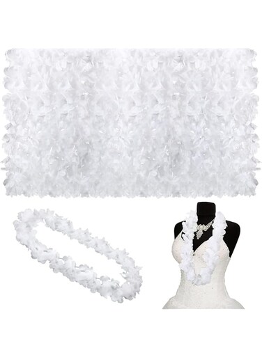 48 Pcs White Flower Lei for Wedding Bulk Plastic White Flower Leis Luau Hawaiian Beach Wedding Hawaiian Garland Necklace Luau Apparel Accessories for Wedding Party Dress up