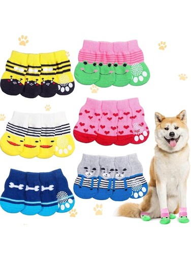 24 Pieces Anti Slip Dog Socks Small Cat Paw Protector Socks Pet Doggie Socks Grip Knit Socks, Pet Paw Protector Traction Control Dog Grip Socks for Small Medium Pet Dog Indoor on Hardwood Floor Wear