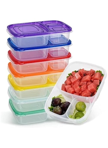 7 pack Bento Box - Reusable 3 Compartments Meal Prep Lunch Box - Lunch Boxes