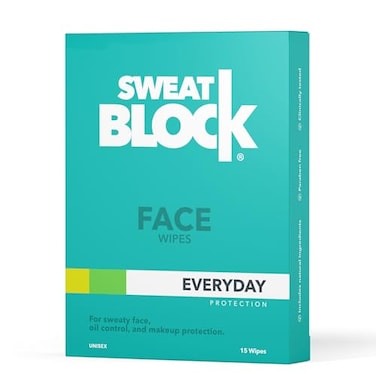 Sweatblock Daily Antiperspirant Face Wipes + Oily Skin Control, Minimize Shine &amp; Protect Makeup. Ideal For Face, Forehead, &amp; Upper Lip - Dermatologist Tested, W/Vitamin E - Unisex - 15 Wipes