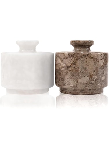 Marblous Krafts stylish marble salt and pepper cellar white and grey oceanic 3.5 oz salt cellar, salt container and tea storage box 3" X 3" salt holder with lid (White and Grey Oceanic)